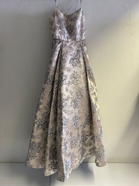 Blondie Nites Dusty Rose and Silver Floral Prom Gown